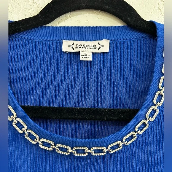 Nanette Lepore Royal Blue Top with Chain Accent - Picture 3 of 7